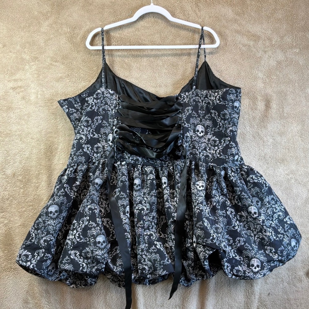 Trickz N Treatz Dolls Kill Gothic Damask Corset Dress Skull Bubble Hem Black 3X - Picture 7 of 9